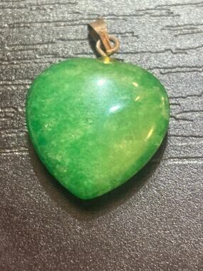 Genuine Green Stone Heart Pendant Gold Tone